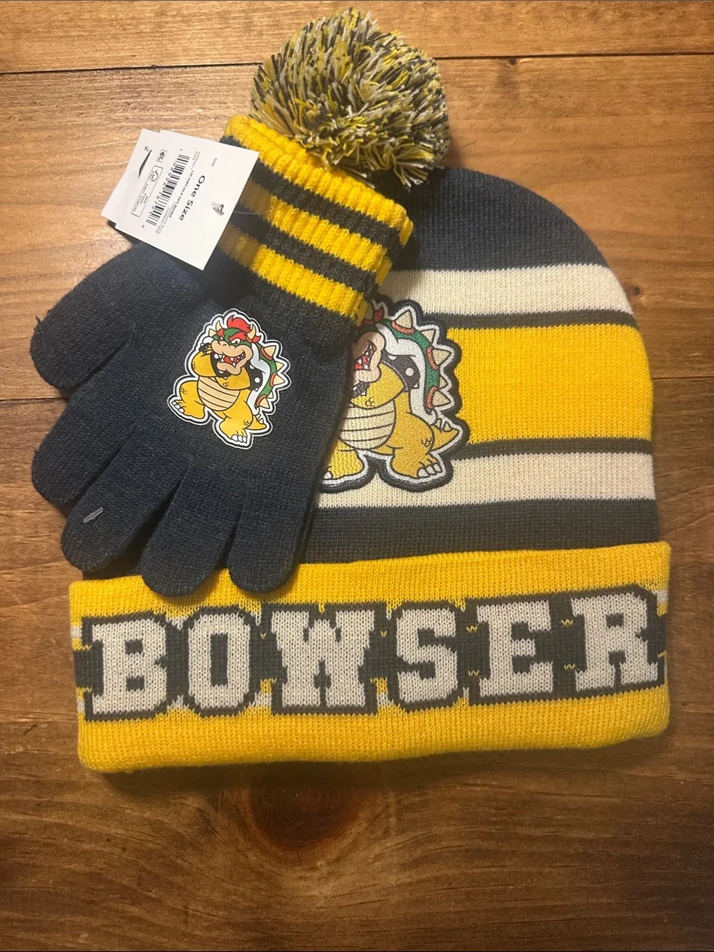 Bowser Kids' Knit Beanie and Gloves Set - Yellow & Gray